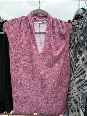 CAbi Pink Textured V-Neck Cap Sleeve Blouse